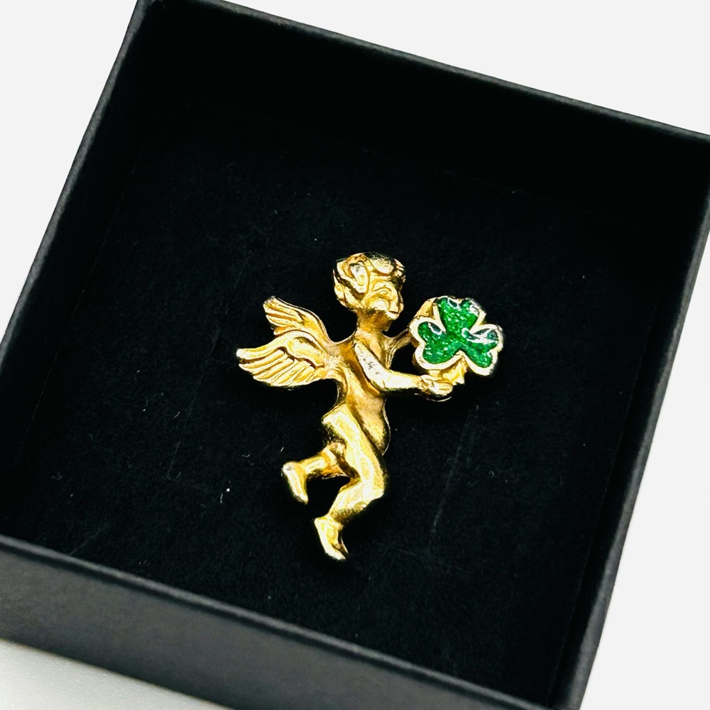 Guardian Angel Saint Patrick's Day Irish Catholic Shamrock Brooch Pin